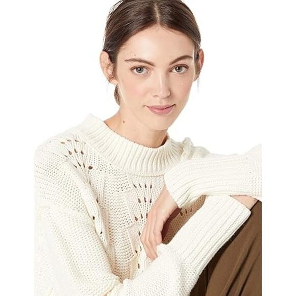 Free People Bell Song Knit Pointelle Sweater Long Sleeve  Bone White Size M NWT - Picture 5 of 13